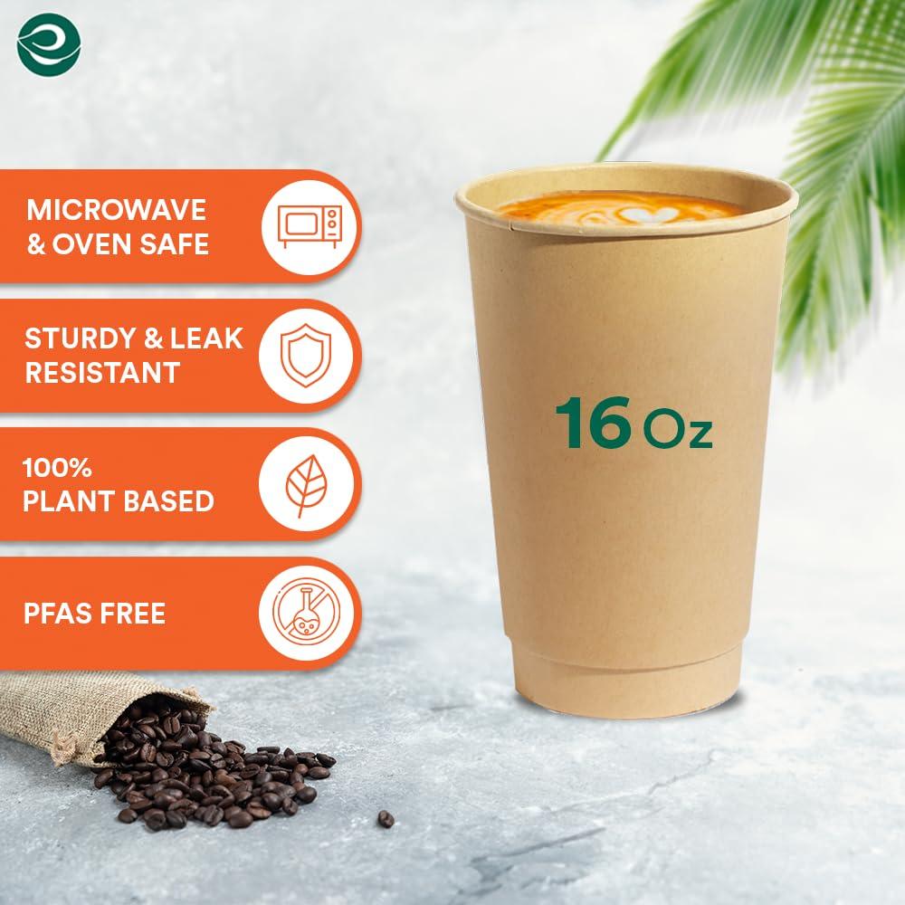 ECO SOUL ECO SOUL 100% Compostable Plant-Based (PFAS-Free) 16oz Hot Cups | (100 Count, 16 oz Hot Cups) | Disposable Bagasse Paper Cups | Eco-friendly Cups | Sturdy, Microwave & Oven Safe