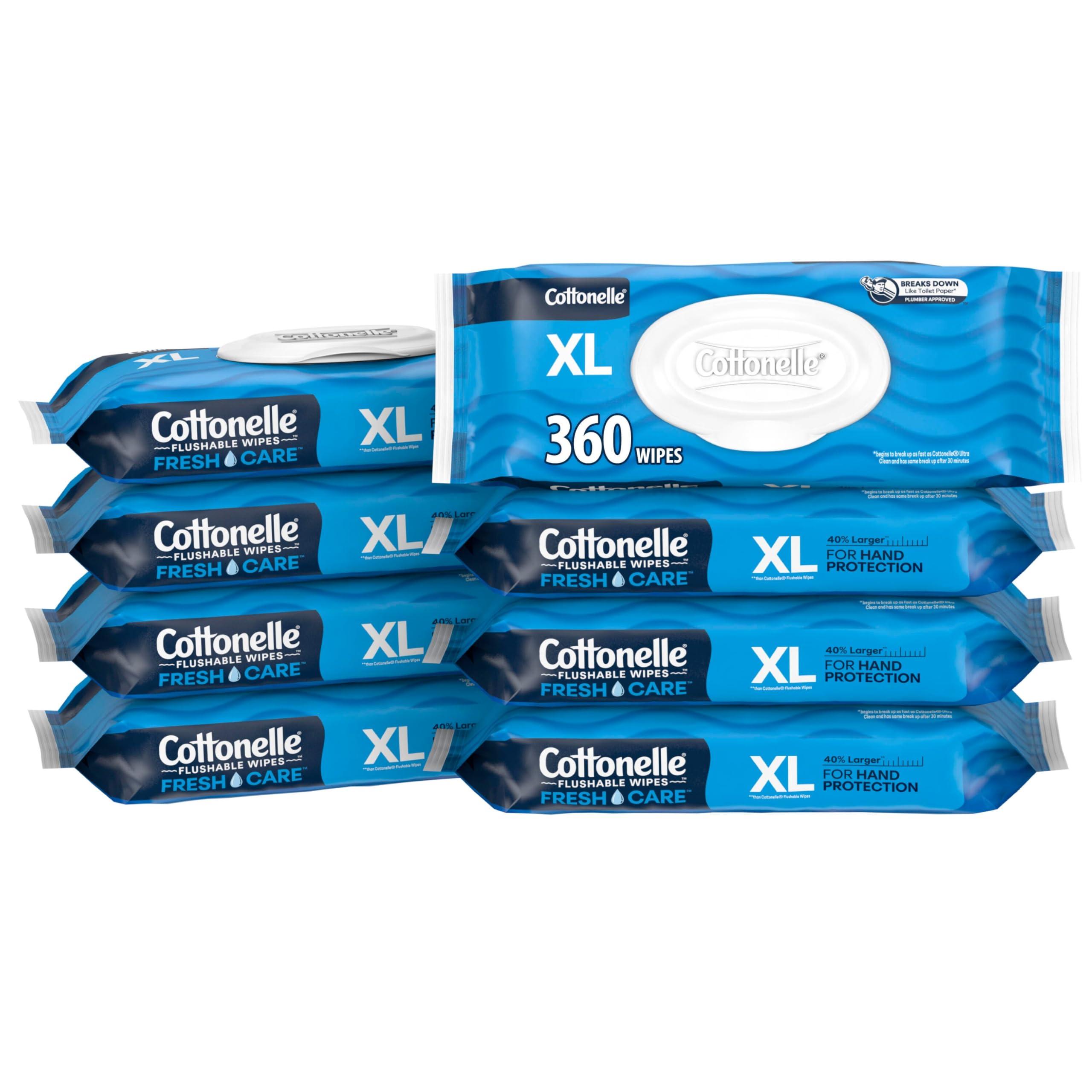 Cottonelle Cottonelle XL Flushable Wet Wipes, Adult Wipes Large, 8 Flip-Top Packs, 45 Wipes Per Pack (360 Total Wipes), Packaging May Vary
