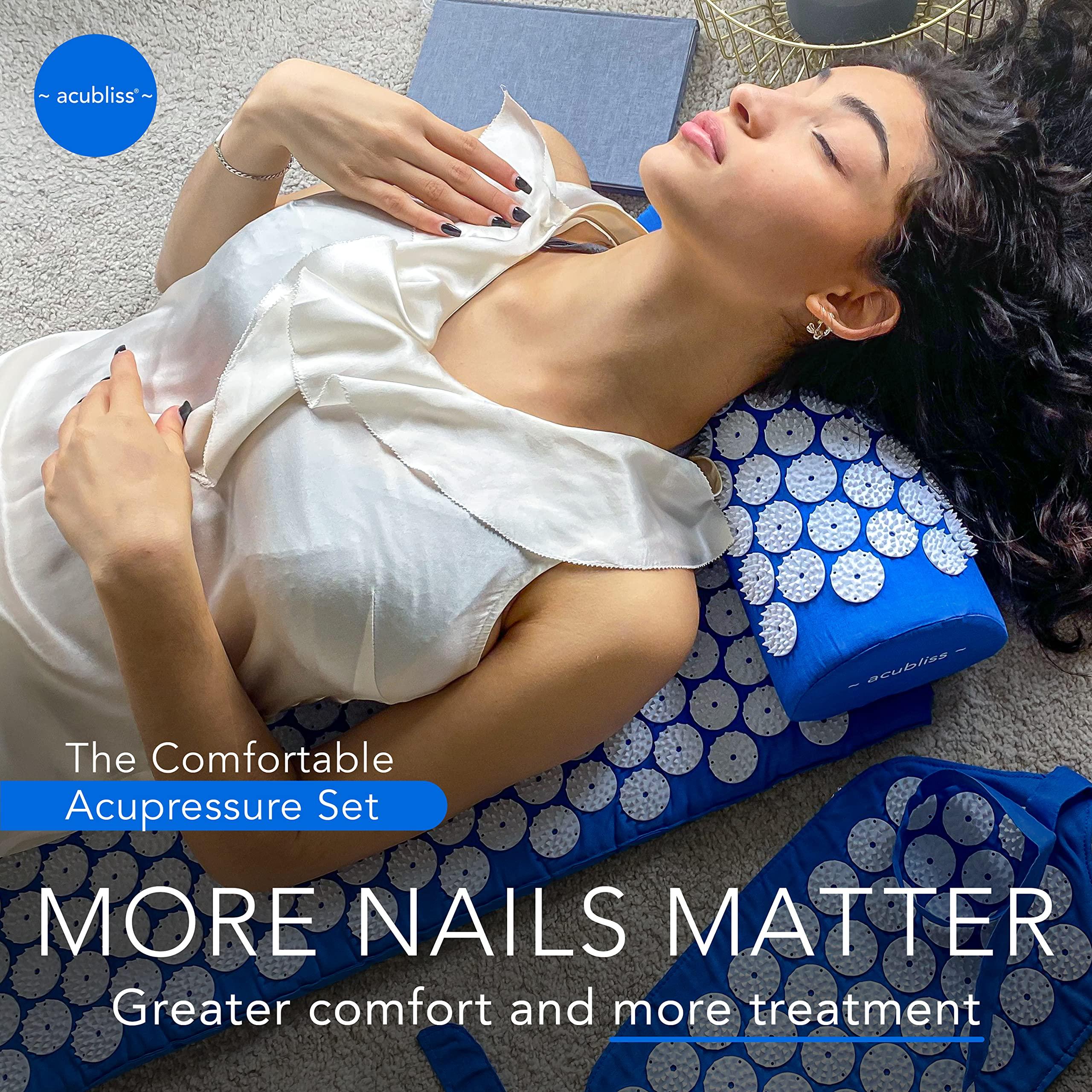 Acubliss Acubliss Acupressure Mat, Strap & Pillow 3 Piece Gift Set, 12,348 Acupuncture Pressure Points for Back Pain Relief, Increased Energy, Relaxation, FSA/HSA Eligible, Drawstring Bag, Purple