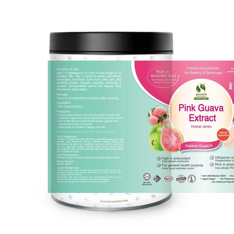 BIONUTRICIA EXTRACT Pink Guava (Psidium guajava) Standardized Extract Powder 200g | Natural Flavor & Color | Non GMO | Pure Extraction