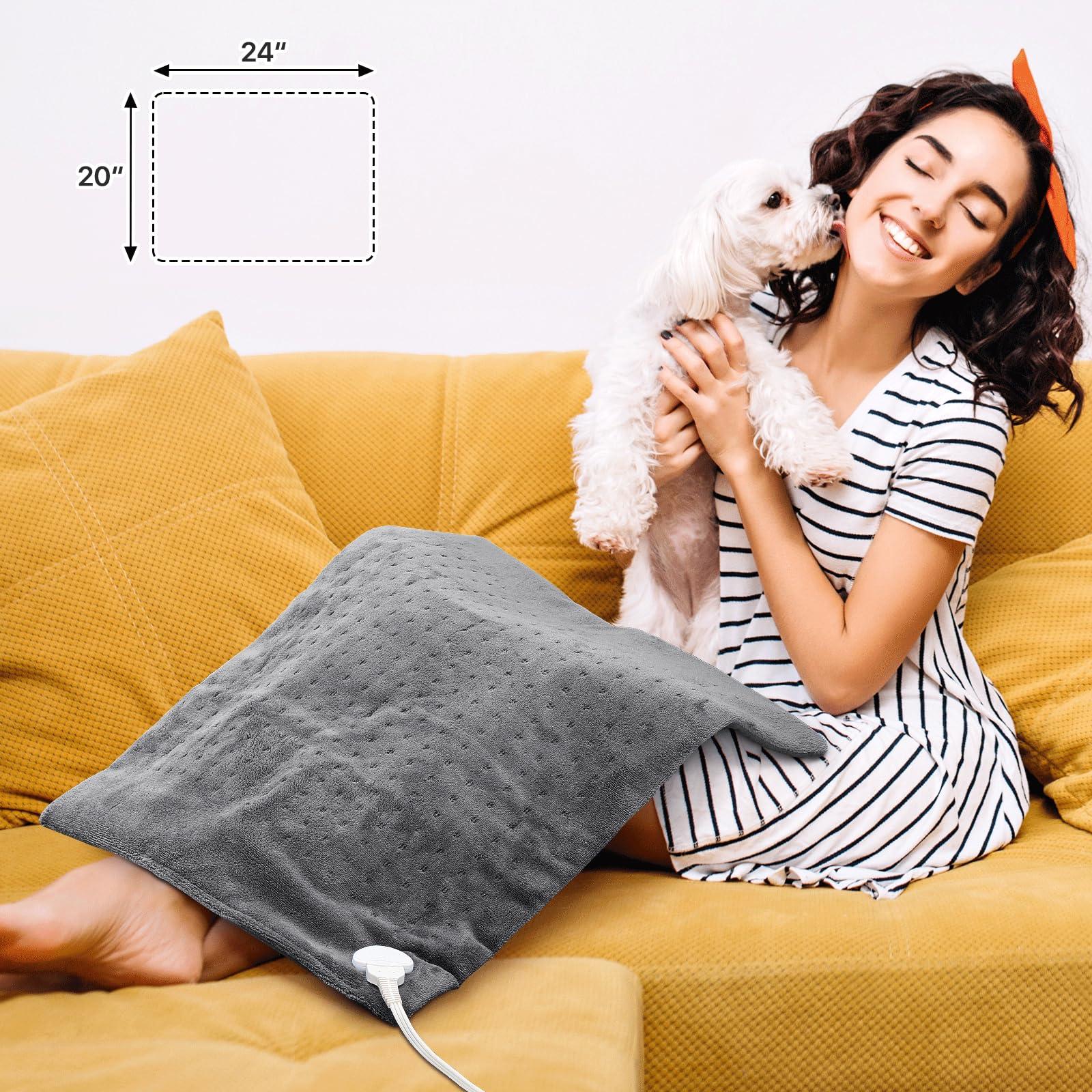 SFIHOME SFIHOME Electric Heating Pad for Shoulders and Back Pain Relief, 20" x 24" Soft Warm Electric Pad for Women, Men, Small Washable Heat Pad with Timer & 6 Heat Setting, Over-Heat Protection, Grey