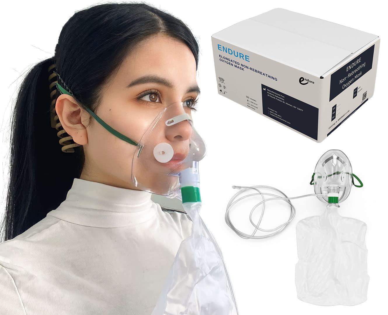 Endure Industries Endure Ind Elongated Non-Rebreathing Oxygen Mask,(Case of 30), Rebreather Oxygen Mask Adult Size