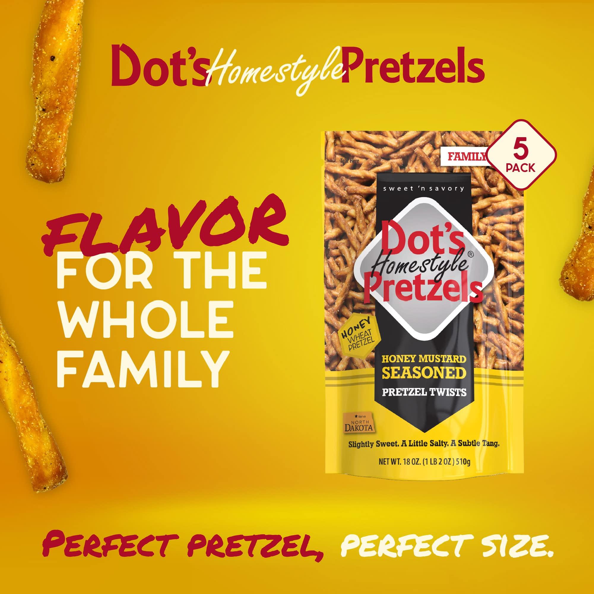 Dot\'s Homestyle Pretzels Dot\'s Homestyle Pretzels 18 Ounce Family Size Honey Mustard Seasoned Pretzel Twists (5 Pack)