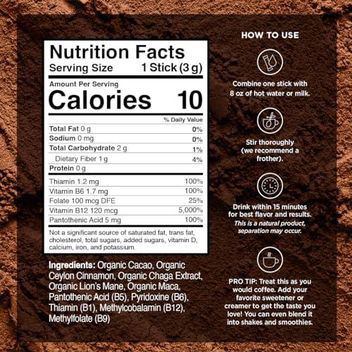 VitaCup VitaCup Shroom Fuel, Mushroom Based Instant Coffee Alternative Packets, Mushroom Coffee Substitute w/Cacao, Cinnamon, Chaga, Lions Mane, & Maca for Energy, Immune Support, & Focus, 10 ct