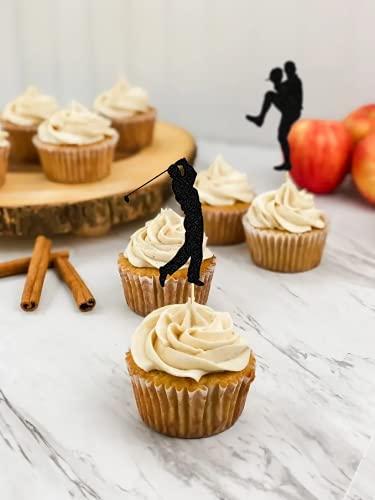 HAKPUOTR HAKPUOTR 24 Pcs Black Glitter Sport Theme Cupcake Toppers, Funny Kit Ball games Cupcake Toppers, Sport Theme Party Supplies,Picks for Boy's Birthday Party Supplies (Ball)