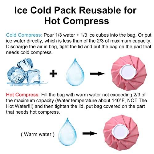 Fythao Ice Bag, Ice Packs for Injuries Reusable 9\", Hot Water Bag for Pain Relief, Hot & Cold Therapy, Cold Pack Pink