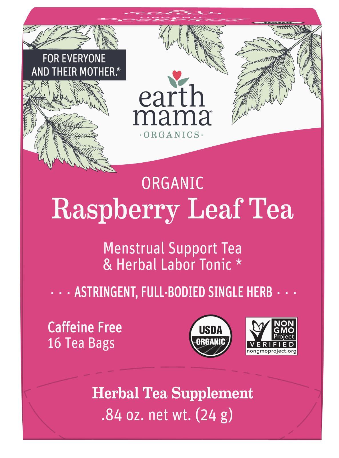 Earth Mama Earth Mama Organic Raspberry Leaf Tea Bags | Labor Tonic & Menstrual Support Herbal Tea, Red Raspberry Leaf Tea for Pregnancy & Postpartum Care Recovery, Caffeine Free Tea, Non GMO, (16 Teabags)