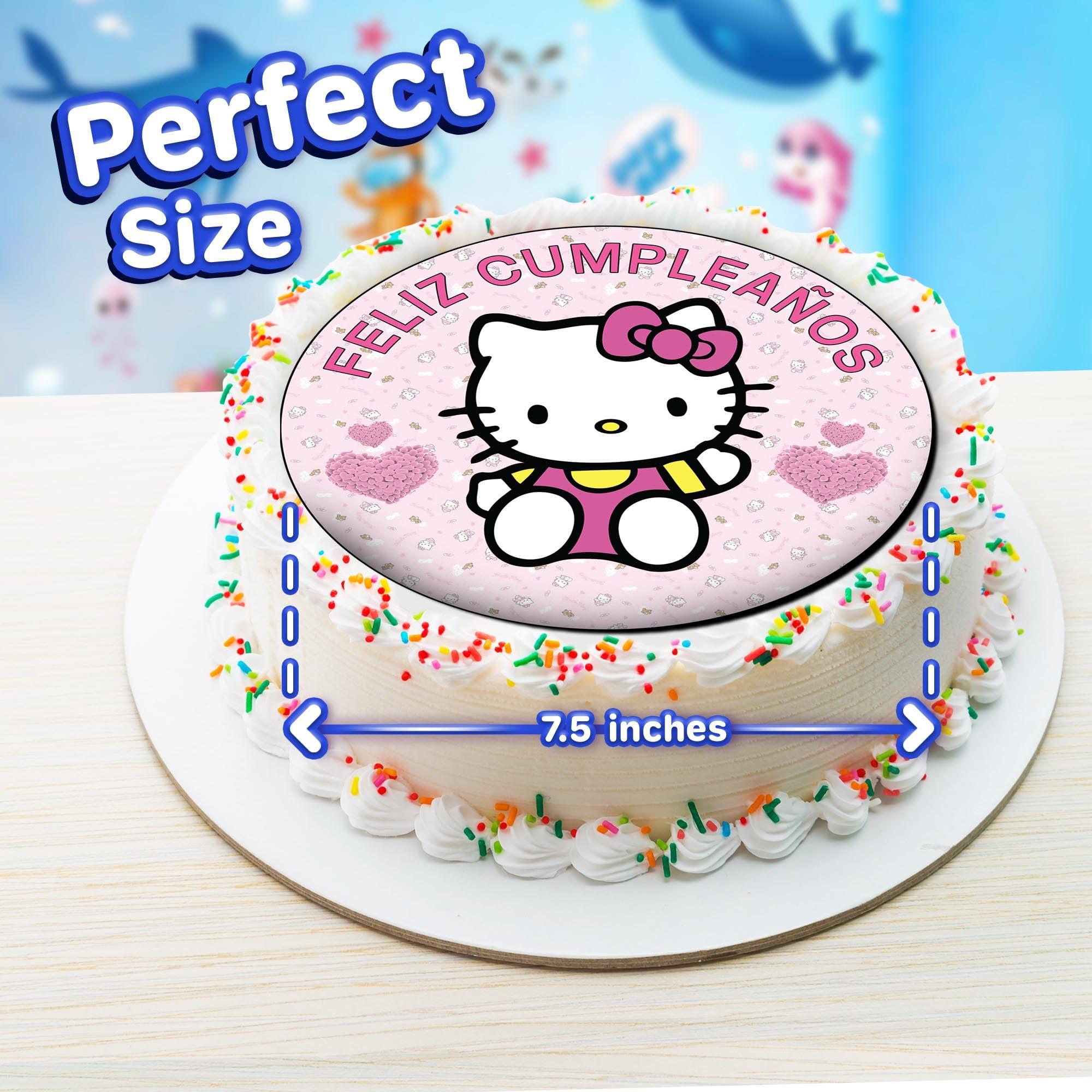 HAPPY CHOICES 7.5 Inch Edible Cake Toppers Pink Kitty Inspired Birthday Party Collection of Edible Cake Decorations