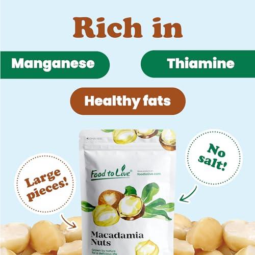 Food to Live Food to Live Macadamia Nut Halves & Pieces, 3 Pounds Raw, Shelled, Unsalted, Kosher, Vegan, Bulk. Keto Snack. Good Source of Healthy Fats. Great for Baking, and as Topping for Salads, Yogurt.