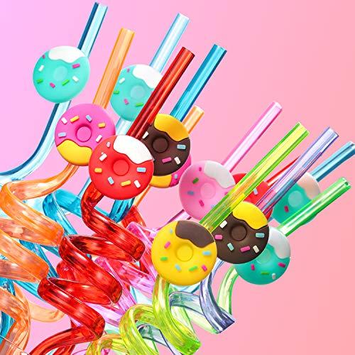 FZR Legend Donut Straws Party Favors for Donut Party Supplies,Donut Grow Up Theme Birthday with 2 Cleaning Brush (24 +2)