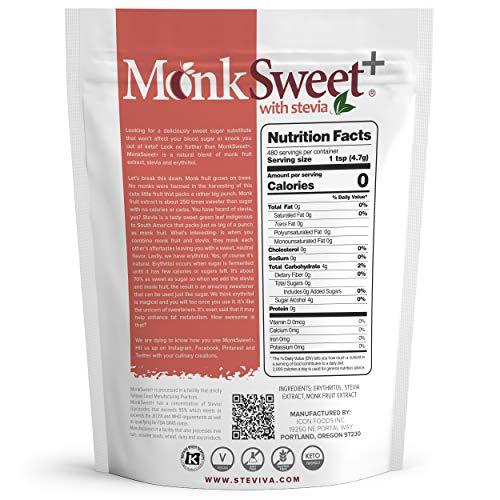 Steviva Brands MonkSweet Plus - 5 lb bag - Monk Fruit, Stevia & Erythritol Blend NonGMO Low Carb Sweetener