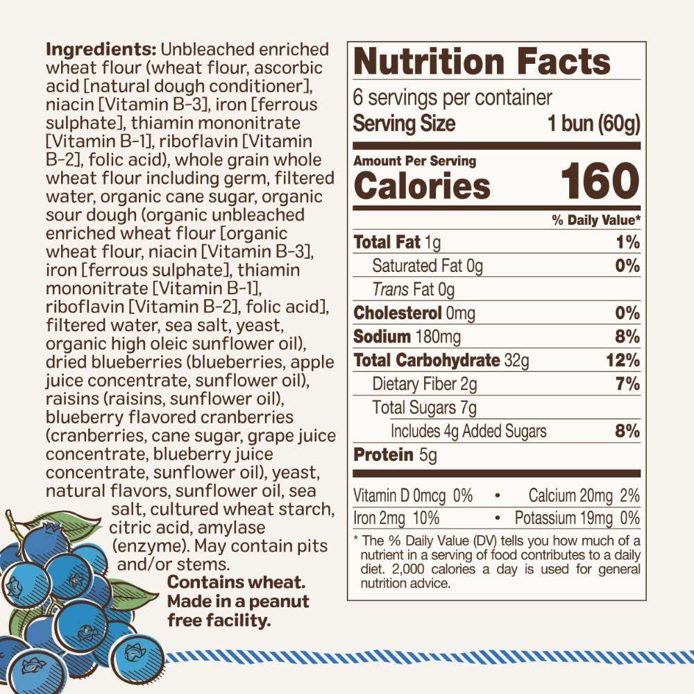 Ozery Bakery Inc. Ozery Bakery Blueberry Morning Rounds, Allergen Free, Vegan, Made with Real Fruit, Breakfast Buns, Pita Bread, 6 Buns Per Bag, 4-Pack