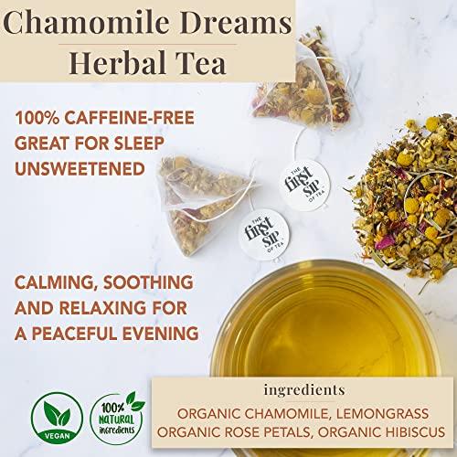 The Spice Hut Chamomile Dreams Tea Bags, Mint, Chamomile & Lemon Grass Herbal Tea, Non-Caffeinated, Natural Flavors, No Artificials, Stress Relief - 16 Cups | The Spice Hut, First Sip of Tea