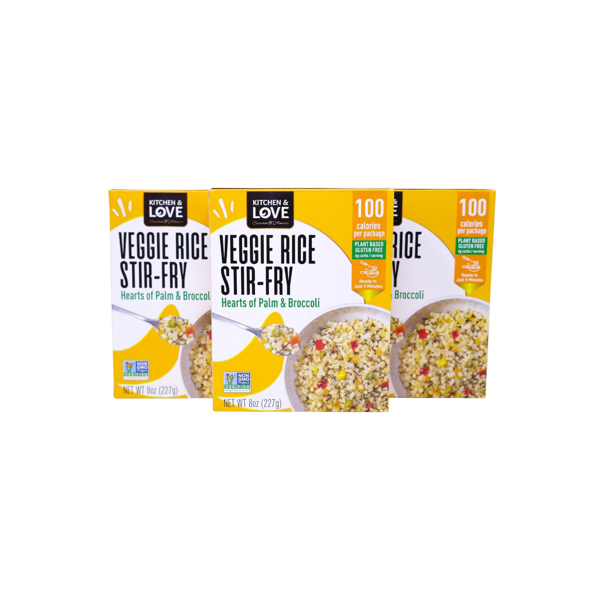 Kitchen & Love Kitchen & Love Hearts of Palm Veggie Rice Stir Fry, Low Carb, Low Calories, Plant Based, Non GMO, Gluten Free Rice Alternative, Vegan, Easy to Prepare Quick Meal 8 Oz (Pack of 3)