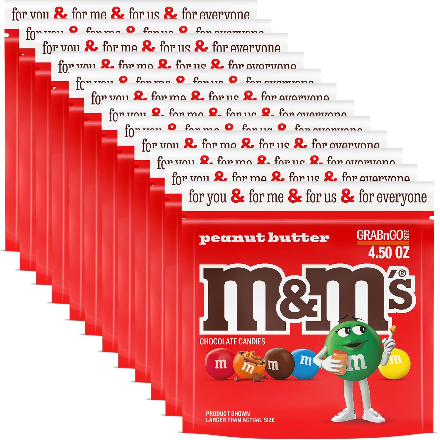 M&M\'S M&M\'S Peanut Butter Milk Chocolate Candy, Grab N Go-, 4.5 oz Resealable Bag (Pack of 8)