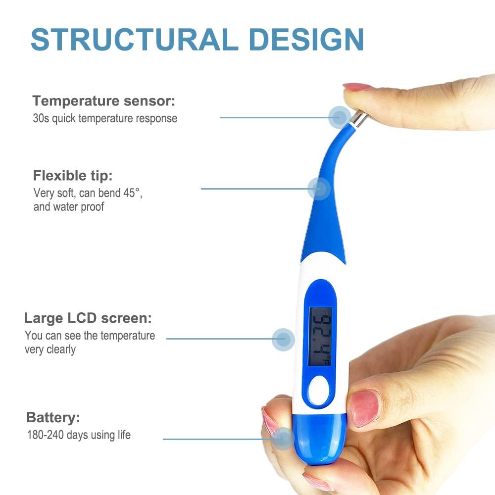 Berrcom Berrcom Digital Thermometer for Adults, Oral and Underarm Thermometer for Baby and Kids Medical Thermometer with Fever Alarm Rectal Thermometer with Soft Tips