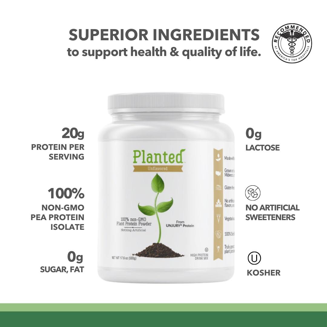 Unjury Unjury Planted Vegan Protein Powder | 20g Unflavored Pea Protein Powder | Low Sugar Plant Protein Powder | Gluten and Dairy Free Pea Protein Isolate | Non-GMO | 20 Servings