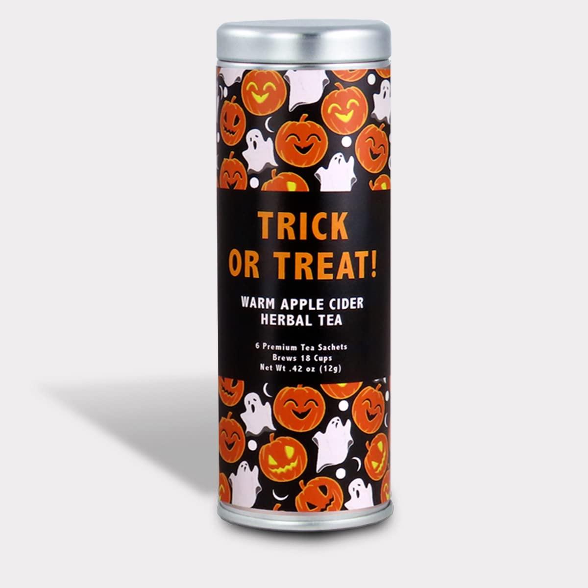 La Tea Dah Trick or Treat Gift Basket for Halloween by La Tea Dah, Warm Apple Cider Tea, Pumpkin Spice Breakfast Tea, and Two Honey Stirrers, Halloween Treats Non Candy, Gourmet Tea Gift Sets