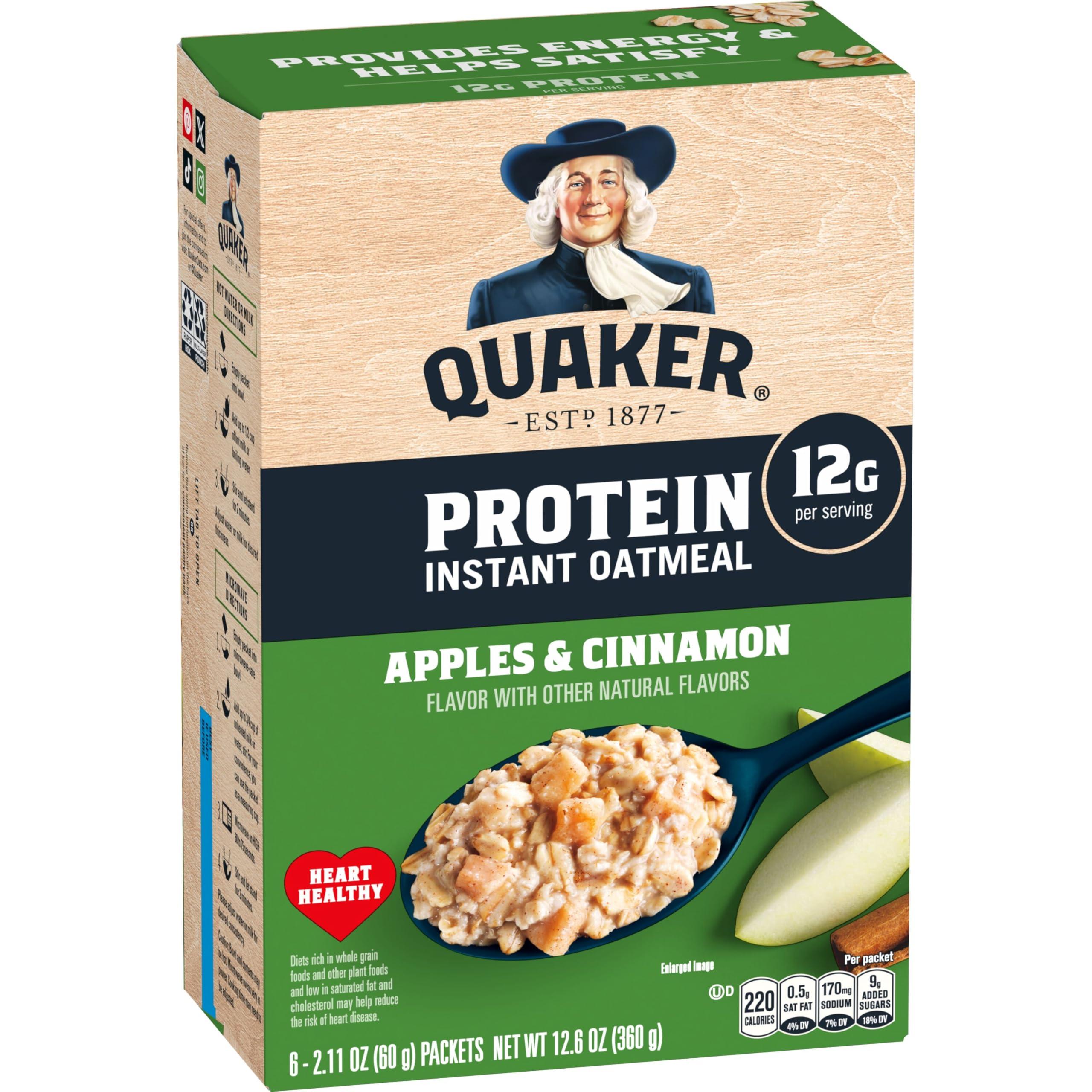 Quaker Quaker Instant Oatmeal, Protein Apple Cinnamon, 6 Count