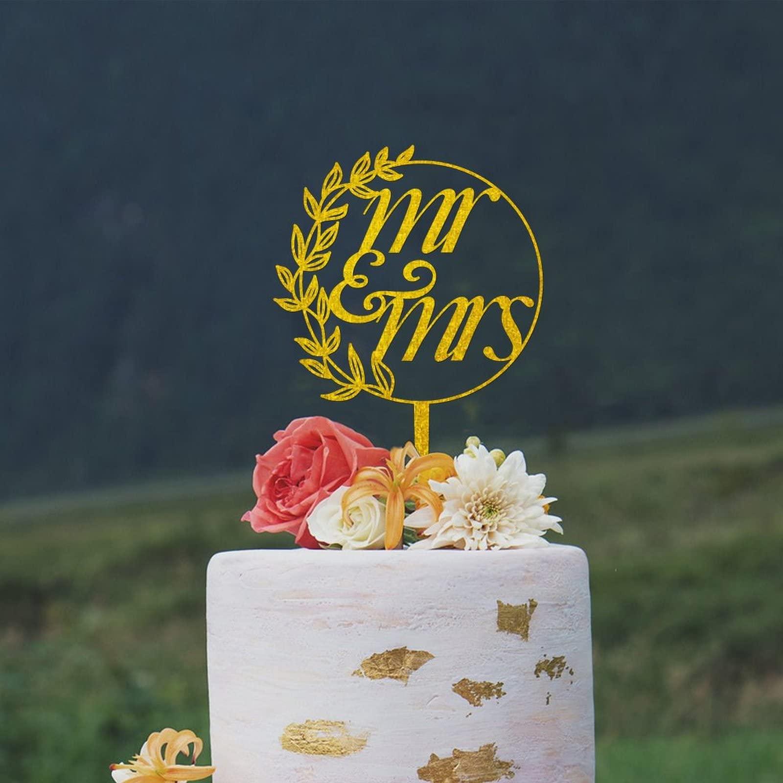 YWSYWS654 Personalized Wedding Cake Topper Mr&Mrs Cupcake Topper Gold Glitter Acrylic Pastries Decorations Cake Toppers for Anniversary Engagement Bridal Shower Cake Decoration