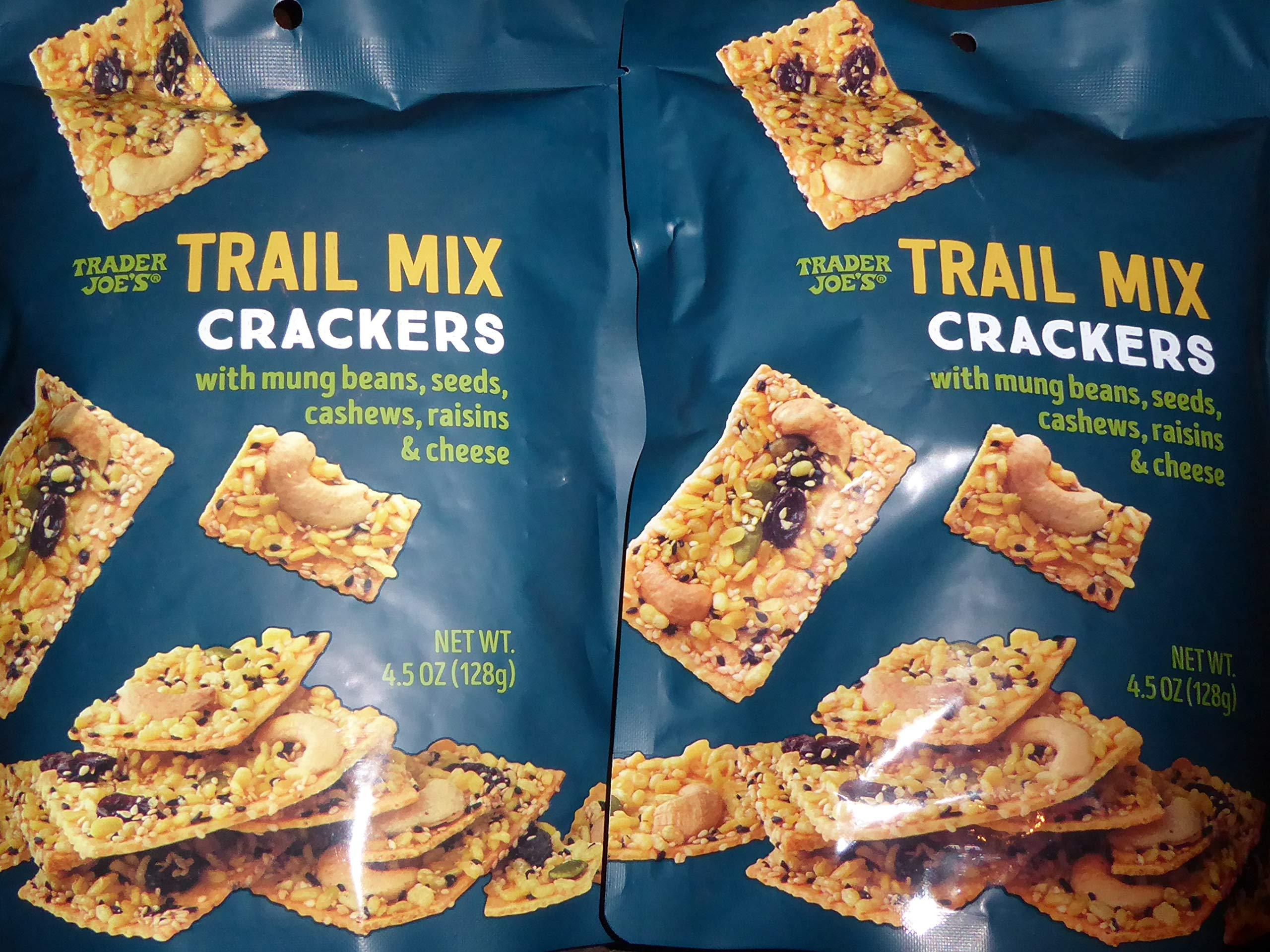 TraderB Trader Joe's Trail Mix Crackers with Mung Beans, Seeds, Cashews, Raisins & Cheese - Great Snack - Perfect Texture! (2 Pack) 4.5oz Each