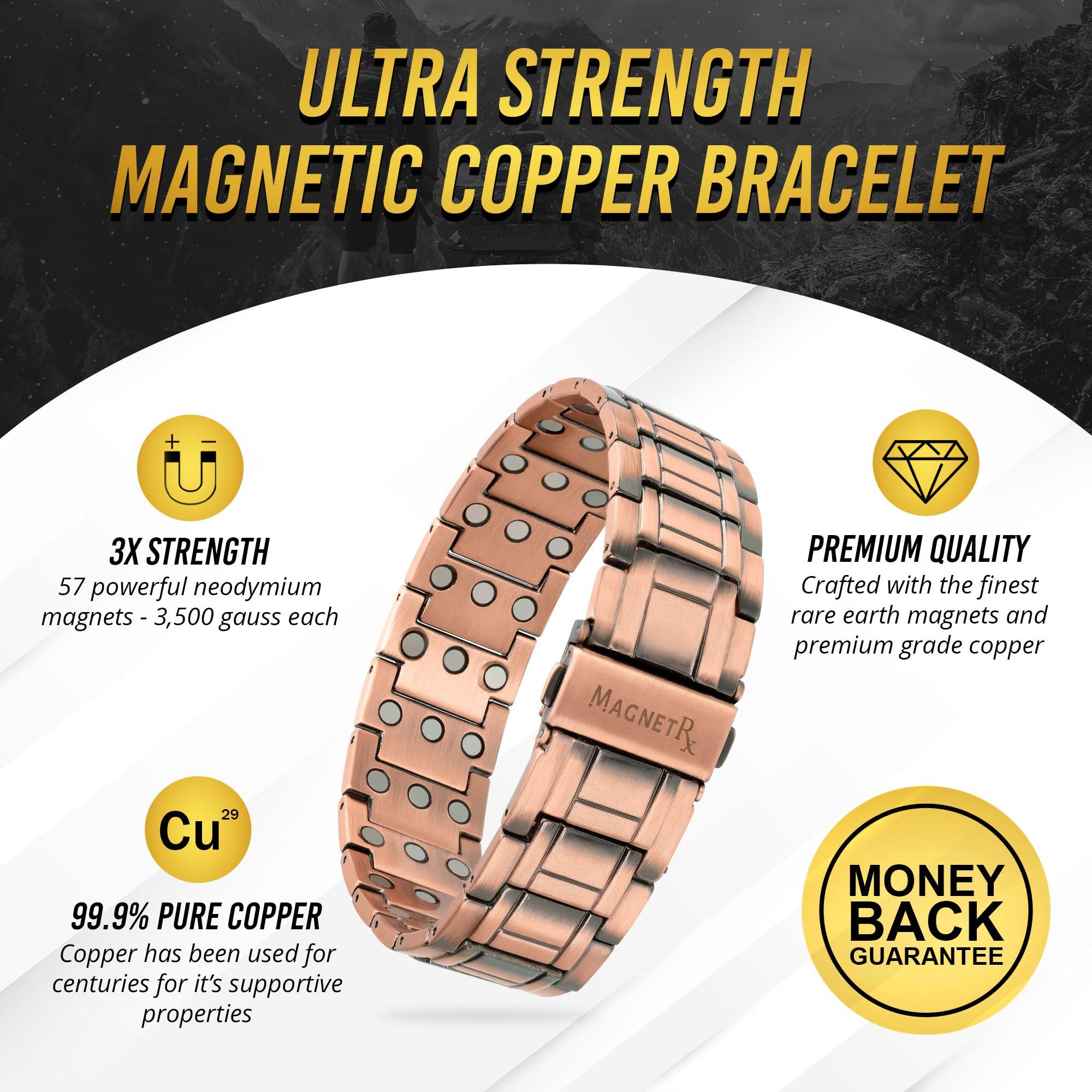 MagnetRX MagnetRX 3x Strength Copper Bracelet  99.9% Pure Copper Bracelets for Men with Magnets  Premium Foldover Clasp and Adjustable Length with Included Sizing Tool (Stealth)
