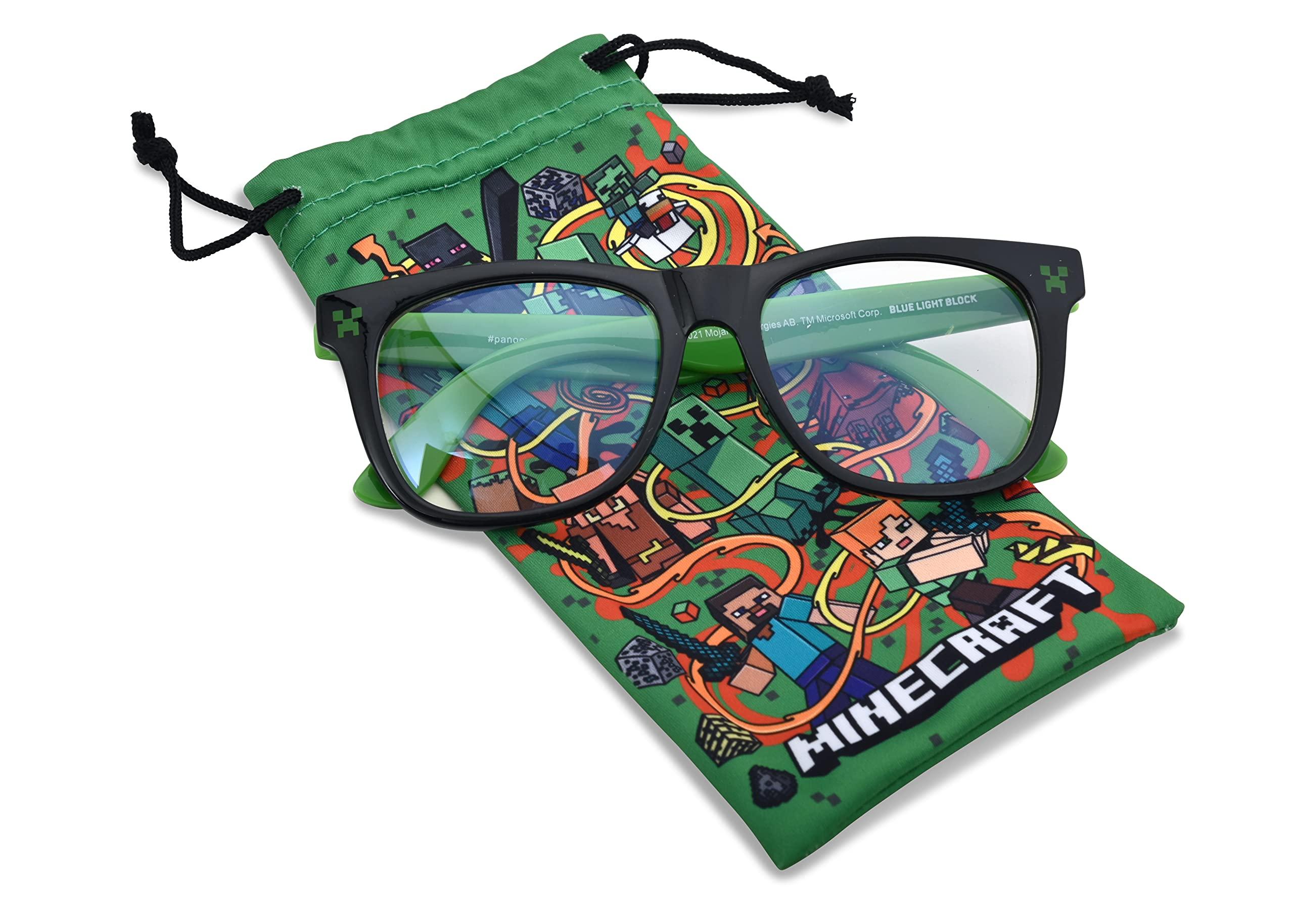 Minecraft Minecraft Blue Light Blocking Glasses with Pouch Computer Glasses and Video Gaming Eyewear Protection (Green/Black)