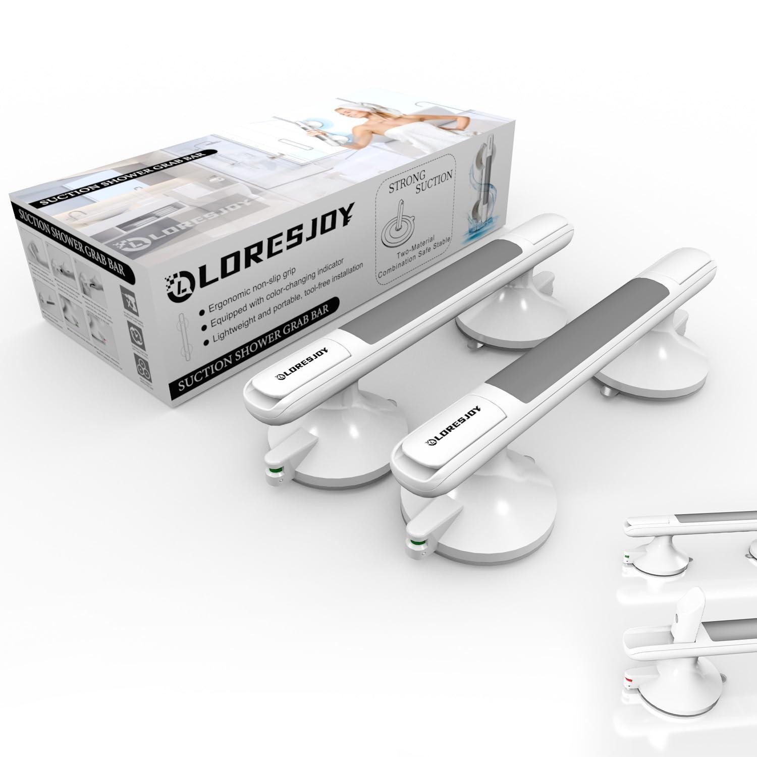 LORESJOY LORESJOY Shower Handles for Elderly Suction, 2 Pack Grab Bars for Bathtubs and Showers, Suction Grab Bars for Shower, Heavy Duty No Drilling Shower Bars Safety for Seniors