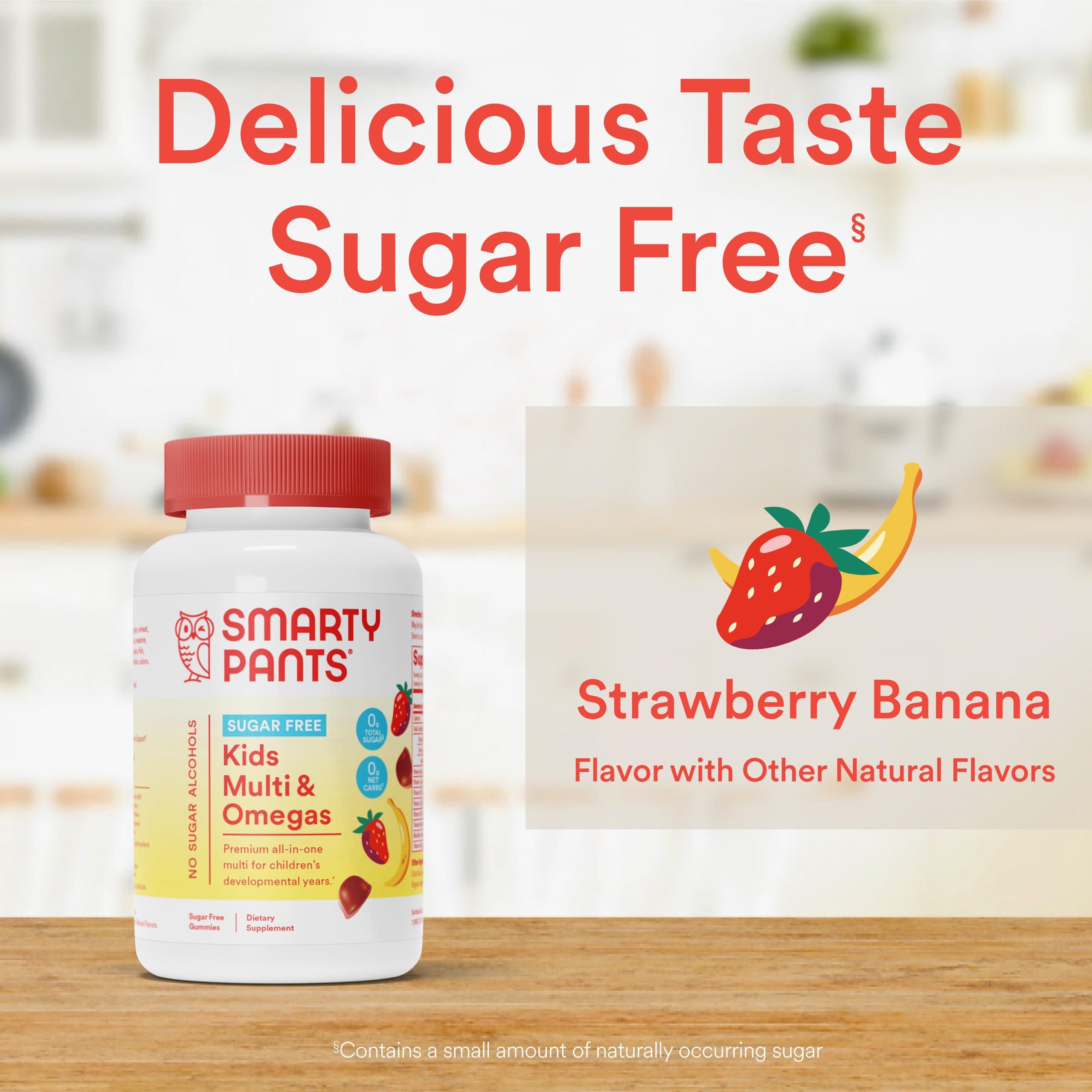 SmartyPants SmartyPants Kids Multivitamin Gummies, Sugar Free: Omega 3 (ALA), Vitamin D3, C, Vitamin B12, B6, A, K & Zinc for Immune Support, Biotin, Erythritol Free, Strawberry Banana, 44 Count (22 Day Supply)
