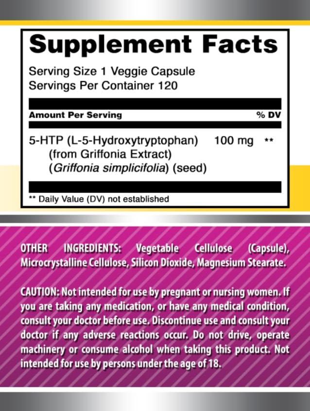 Amazing Nutrition Amazing Formulas 5-HTP (Hydroxytryptophan) Supplement | 100 Mg Per Serving | Veggie Capsules | Non-GMO | Gluten Free | Made in USA (1 Pack, 120 Count)