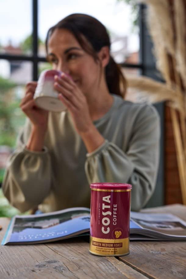 Costa Costa Coffee Smooth Medium Roast Instant Coffee with Finely Ground Beans Tin, 6 x 100g, COS-MG-UK-5001