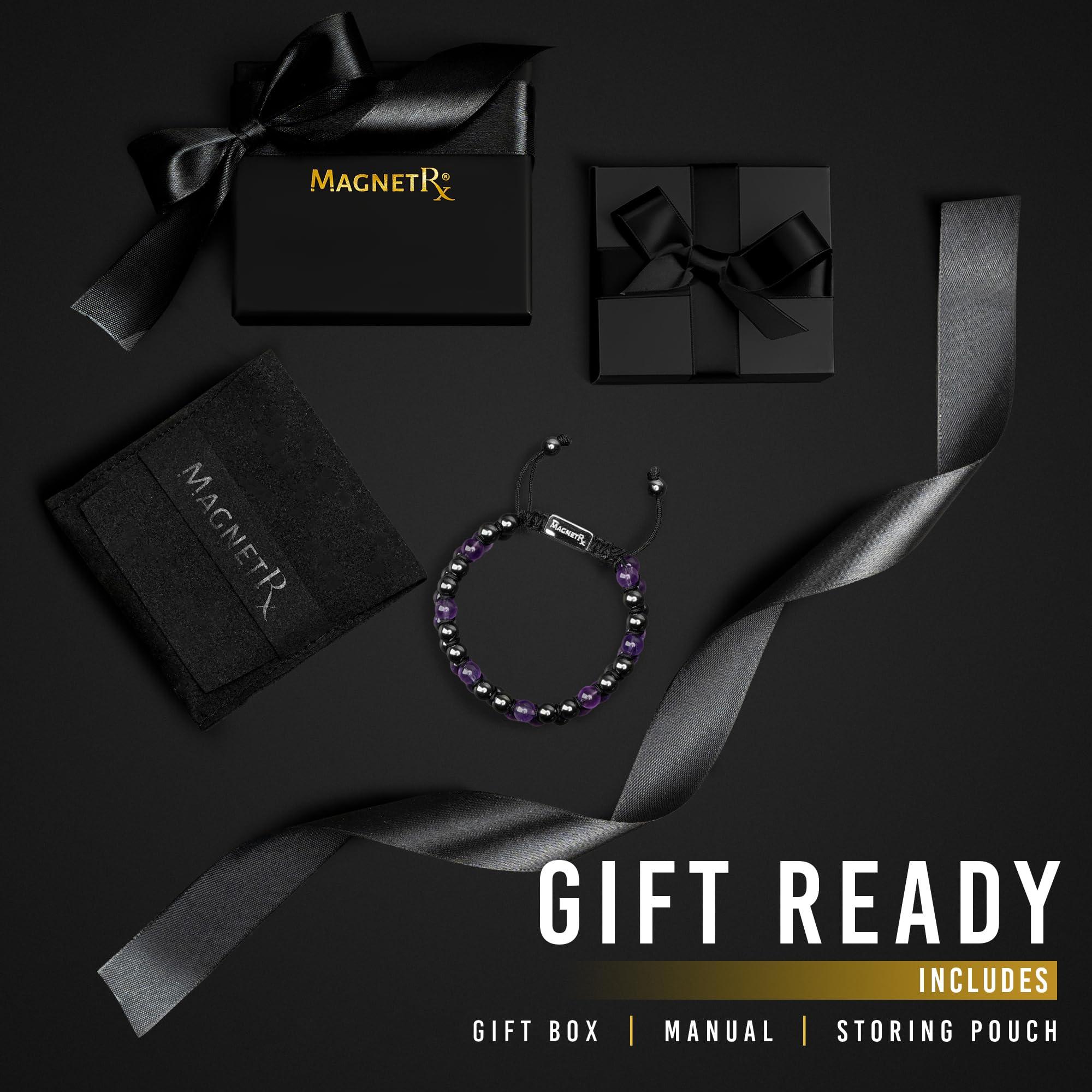 MagnetRX MagnetRX Hematite & Amethyst Bracelet MAX Strength Magnetic Hematite Bracelets Natural Amethyst Crystals Purple Beaded Bracelets for Women