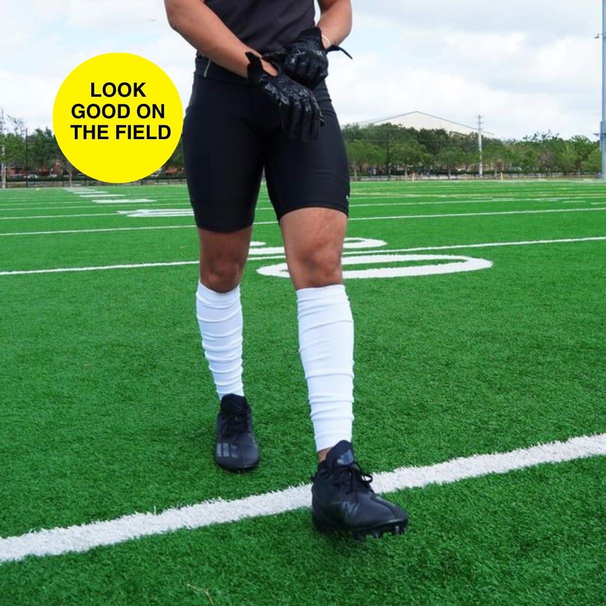 SLEEFS SLEEFS Football Leg Sleeves [1 Pair - Youth - White] - For Adult & Youth - Calf Compression Sleeves for Men and Boys