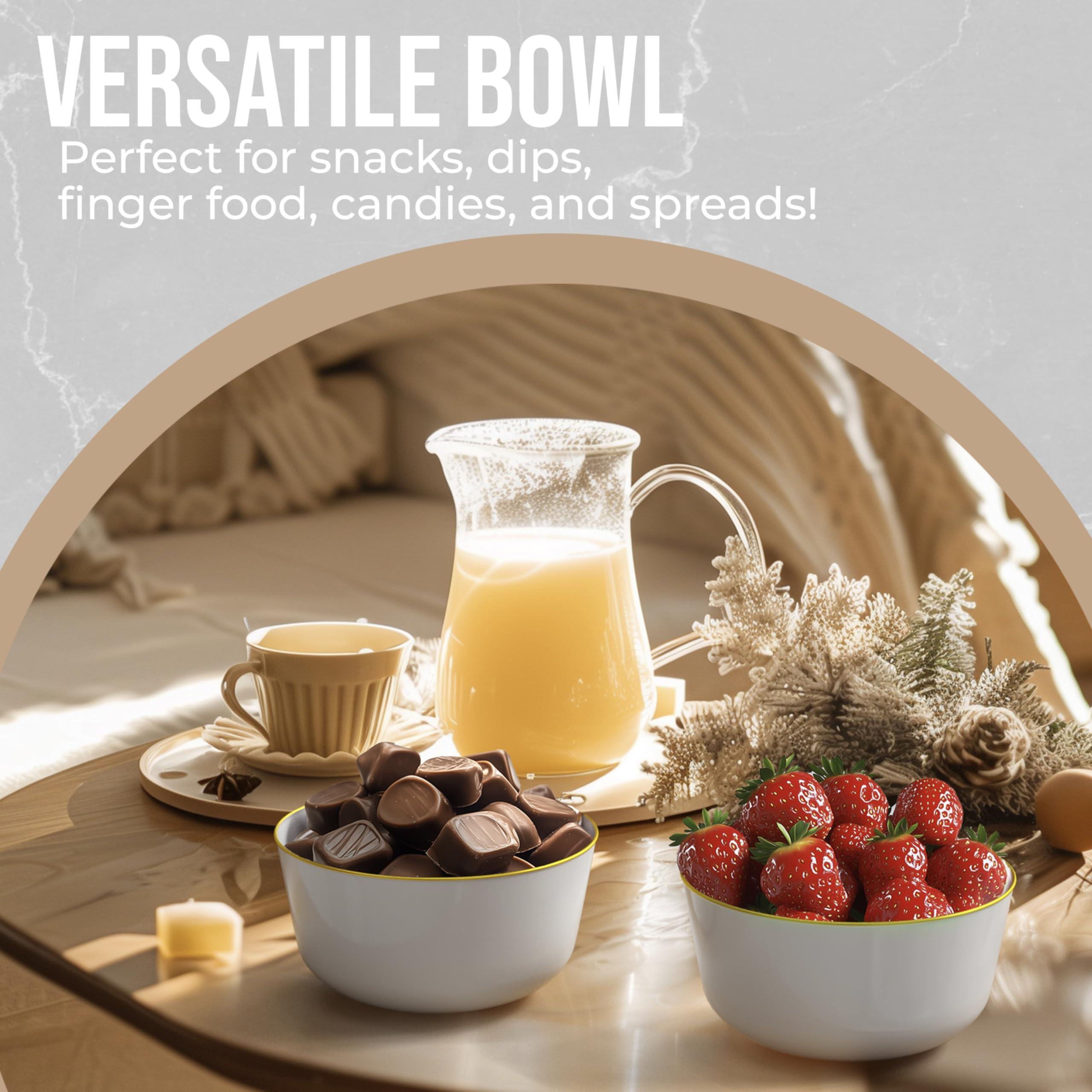 Trendables White With Gold Rim Plastic Bowls Disposable - 16 Oz Plastic Bowl 30 Count - Disposable Soup Bowls - Large Plastic Bowls - Heavy Duty Cereal Bowl - Plastic Serving Bowls For Weddings And Parties