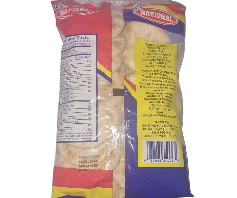 Generic National Jamaican Water Crackers | 10 Packs (143g) & | Cholesteral Free | Sugar Free | Fat Free | Crunchy Hard Crackers
