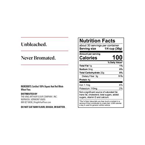 King Arthur King Arthur, 100% Organic Whole Wheat Flour, 100% Whole Grain, Non-GMO Project Verified, 2 Pounds (Pack of 12)