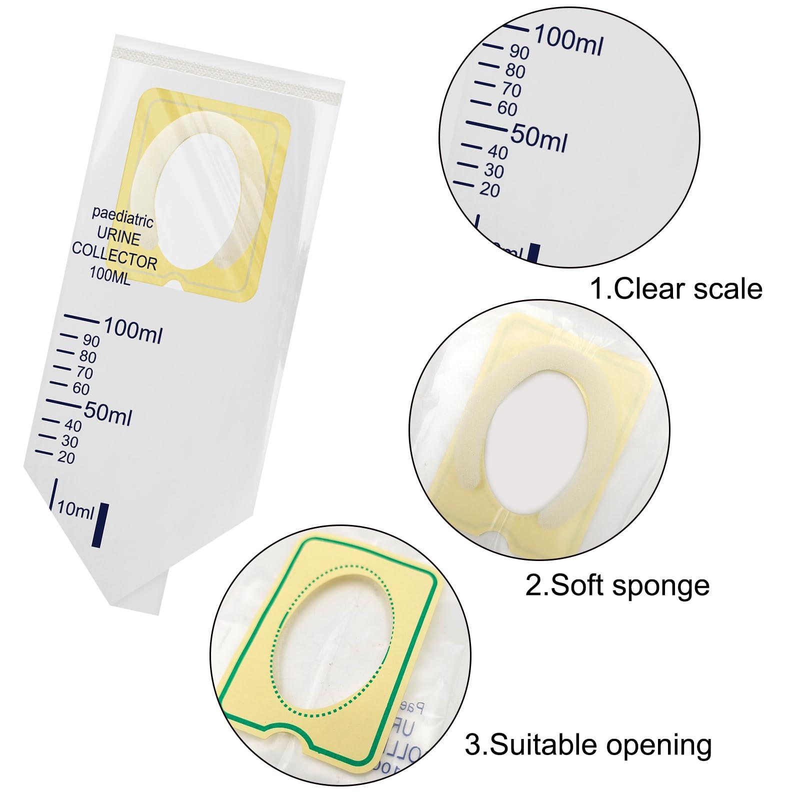 Yeustkony 20 PCS Pediatric Urine Bag Collectors, Disposable Baby Clear Catcher Pouch Individually Pee Bags Spill Proof Baby Urine with Adhesive Surface for Kids Urine Collection