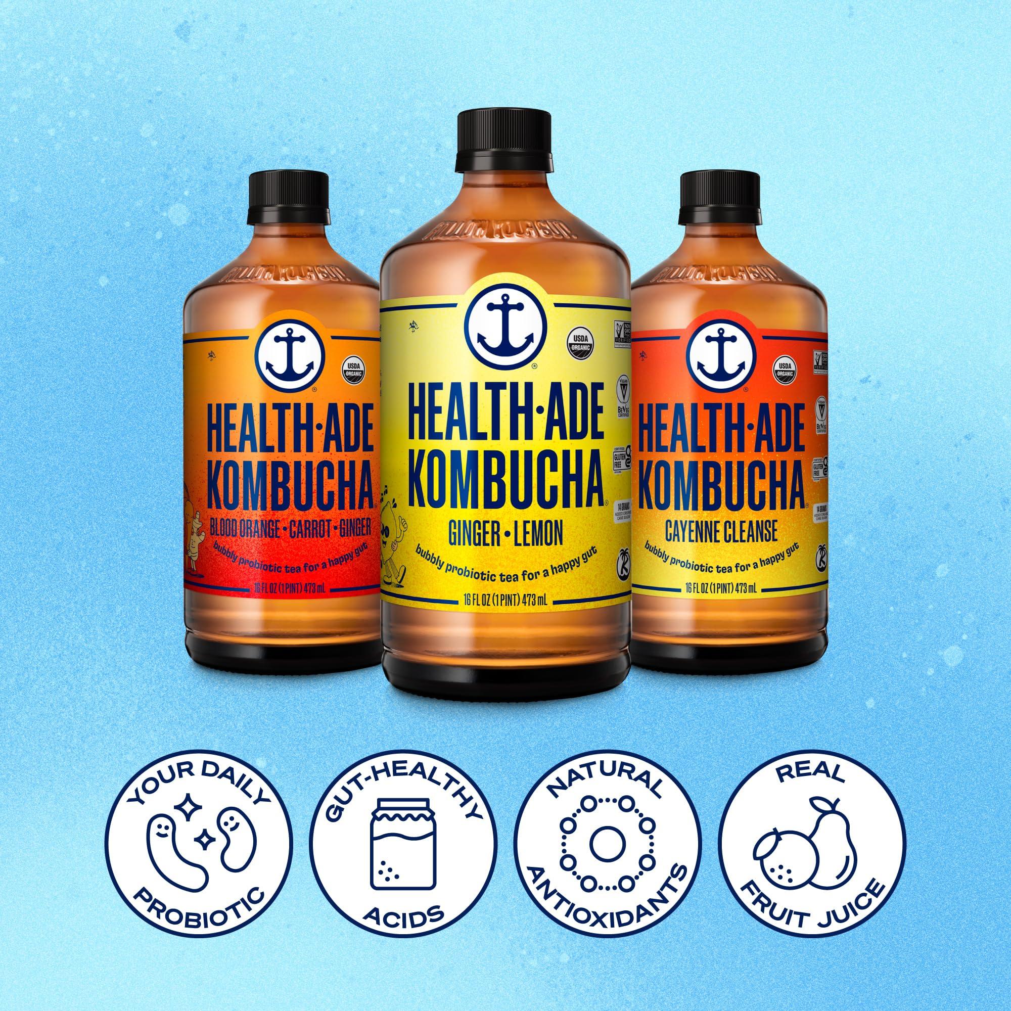 Health-Ade Health-Ade Kombucha Tea Organic Drink, Fermented Tea with Living Probiotics, Detoxifying Acids, Supports Gut Health, Non-GMO, Vegan, Gluten Free, 12 Pack (16 Fl Oz Bottles), Ginger Lovers Variety Pack
