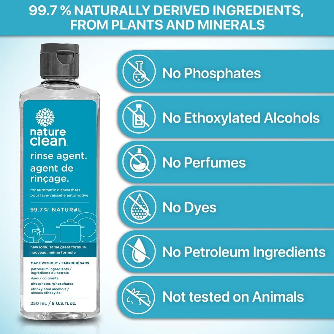 Nature Clean Nature Clean Natural Dishwasher Pods 60 count + Natural Rinse Aid Dishwasher Cleaner Liquid 8 oz Unscented. Made with Plants & Minerals Ingredients, High-Performance Dishwasher Products Spot & Residue