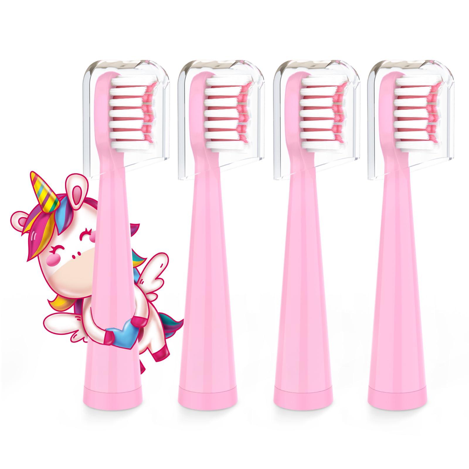 Vekkia Vekkia Kids Electric Toothbrush Replacement Heads - 7X More Plaque Removal, End-Rounded 3D Curved Soft Bristles, Comfortable & Efficient Clean Teeth, Perfect for Kid Small Mouth, Pink (4 Pack)