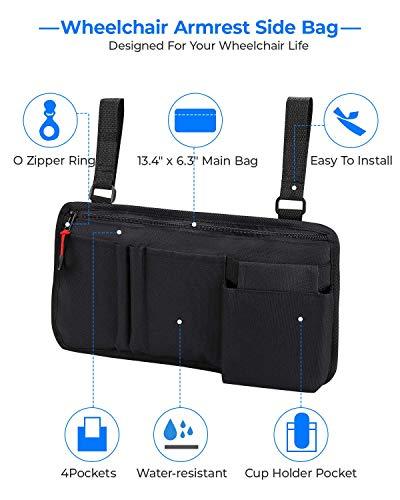 ISSYZONE Wheechair Drink Cup Holder with 5 Pockets Side Storage Bag, Ideal Gift for Your Family and Friends