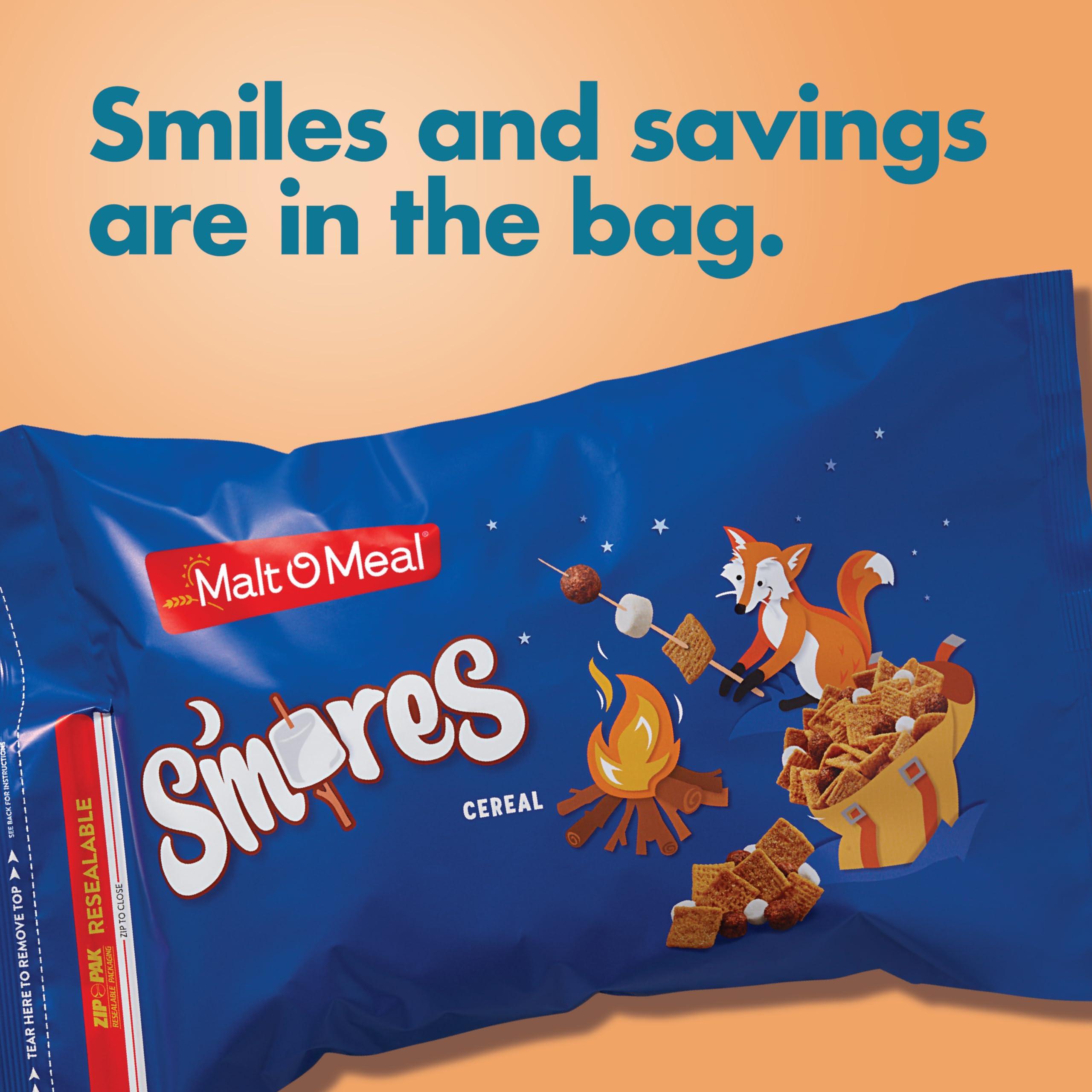 Malt-O-Meal Malt-O-Meal S\'mores Breakfast Cereal, Smores Cereal with Honey Graham Squares and Chocolatey Puffs and Marshmallow Bits, Large Cereal for Family, 30 OZ Resealable Cereal Bag