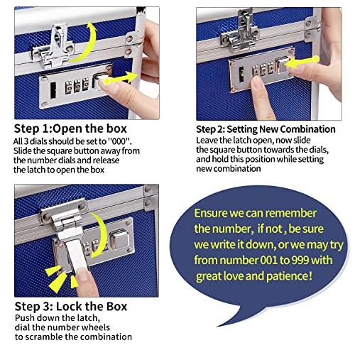 HEWEI WORKS HEWEI WORKS Large Capacity Combination Locking Medicine Box with Portable Storage Case15\'\'x 8.7\'\'x 9.3\'\', Childproof Medication Lock Organizer Lockbox for Secure Cash, ID Documents (BLUE)