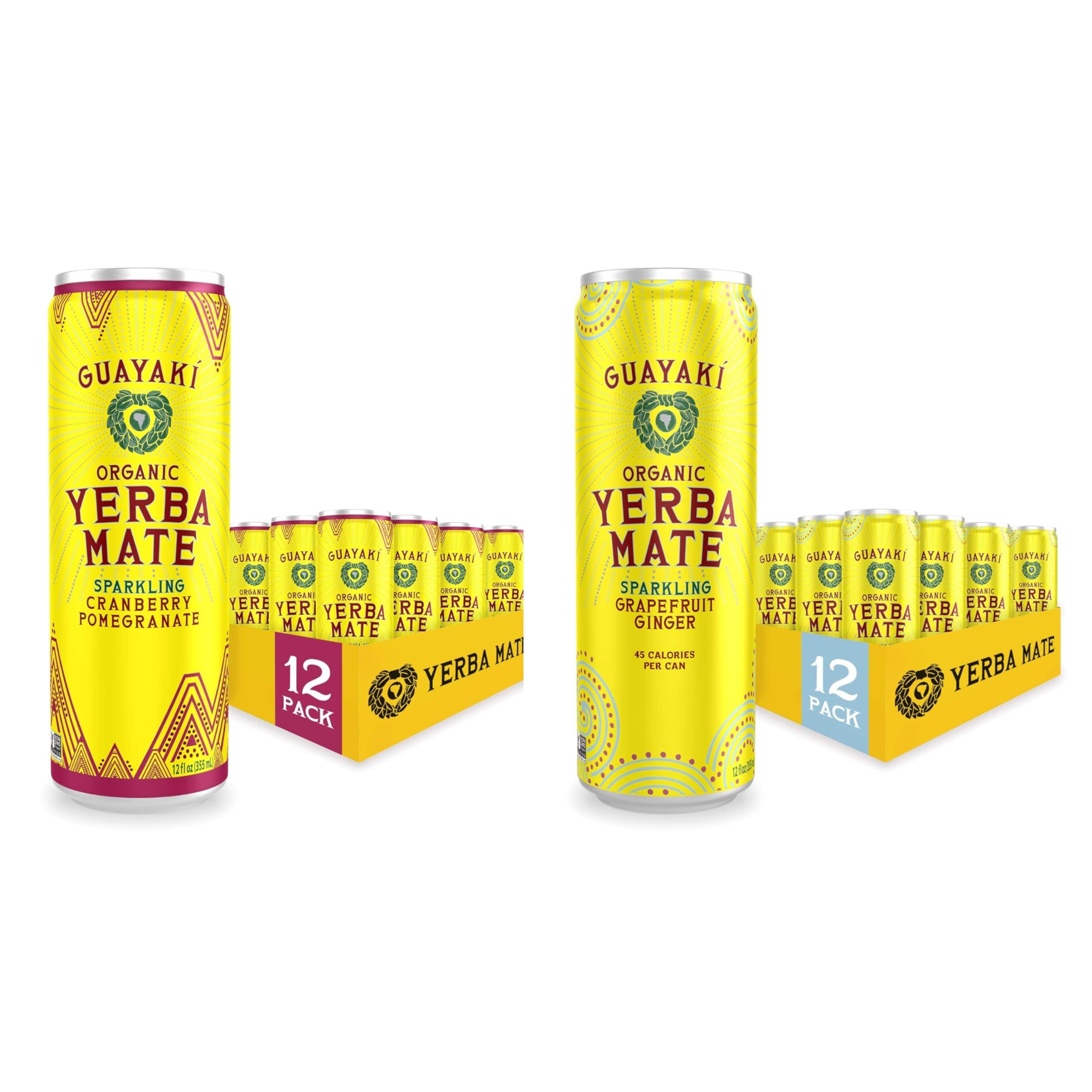 Guayaki Guayak Organic Yerba Mate Clean Energy Drink Alternative Bundle, Cranberry Pomegranate & Grapefruit Ginger Flavors, 12 Oz (Pack of 24), 80mg Natural Caffeine, Smooth Energy & Focus