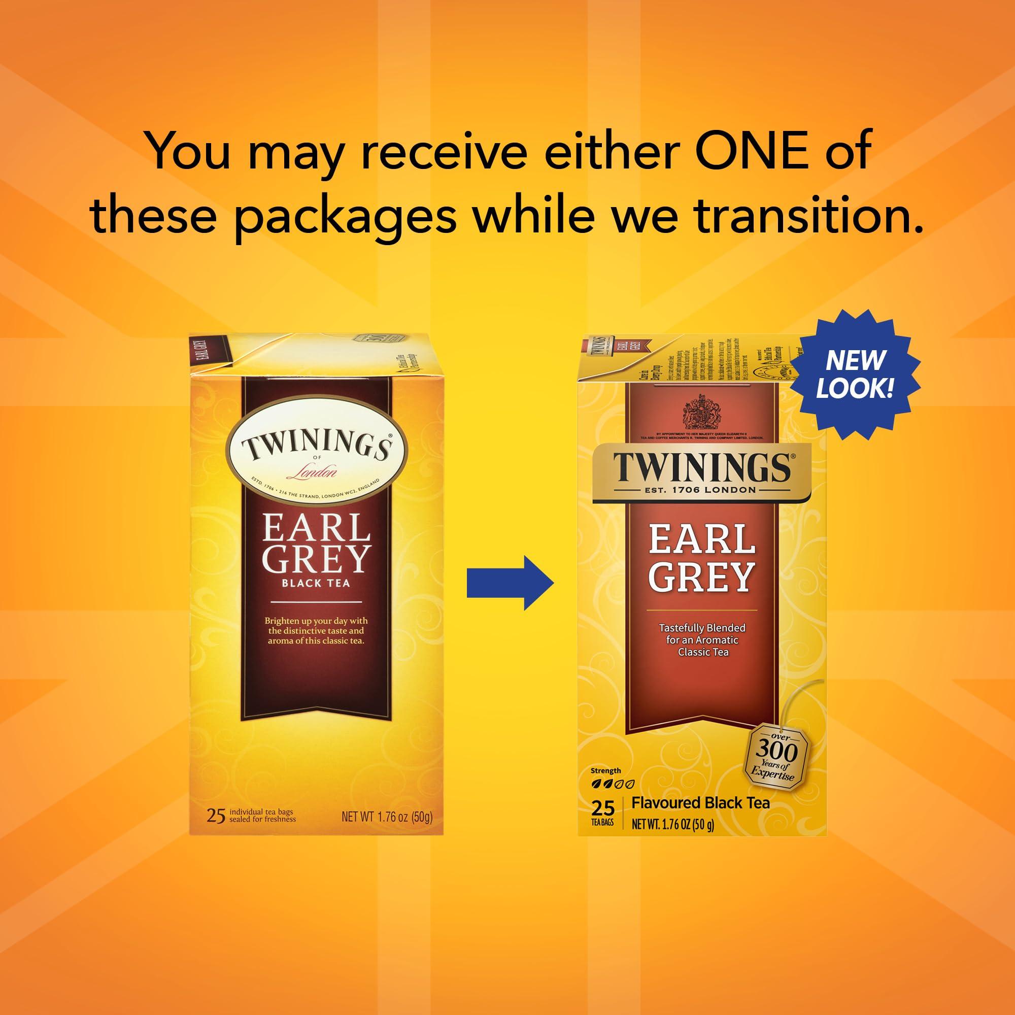 Twinings Twinings Earl Grey Black Tea Individually Wrapped Bags, 25 Count (Pack of 6), Includes Citrus and Bergamot Flavour, Caffeinated, Enjoy Hot or Iced | Packaging May Vary