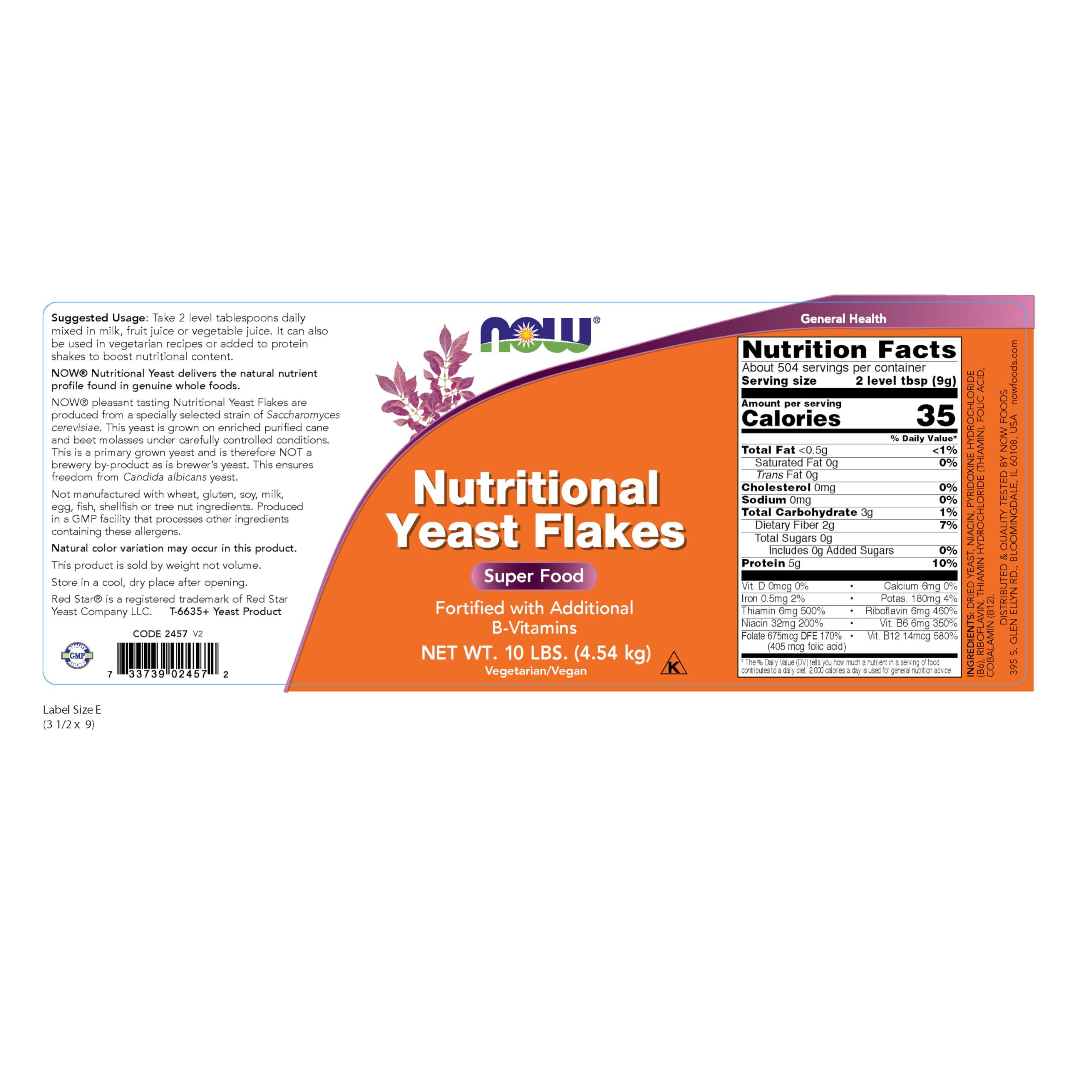 NOW NOW Supplements, Nutritional Yeast Flakes, Fortified with Additional B-Vitamins, Super Food, 10-Pound