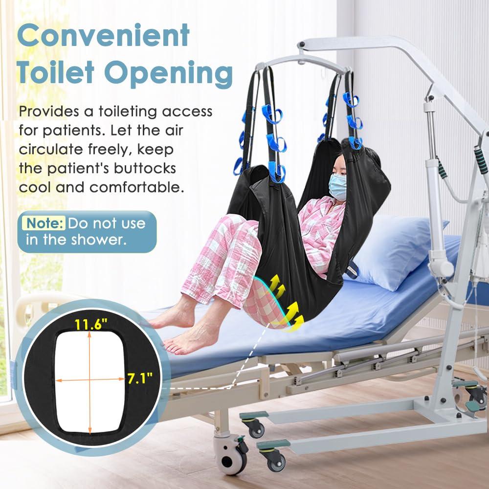 NEPPT Patient Lift Sling for Hoyer Home Use Elderly Bedridden Patient Lift Assist Aid Medical Toileting Sling Devices Full Body Elevation Lifter for Adults Sit to Stand Positioning Transfer Belt (Black)