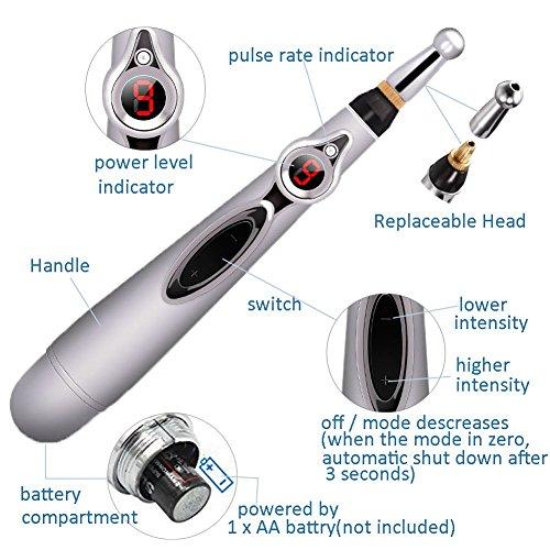 DPROMOT Electronic Acupuncture Pen with 3 Different Heads, Electric Meridian Energy Body Massager Pain Relief Therapy Instrument