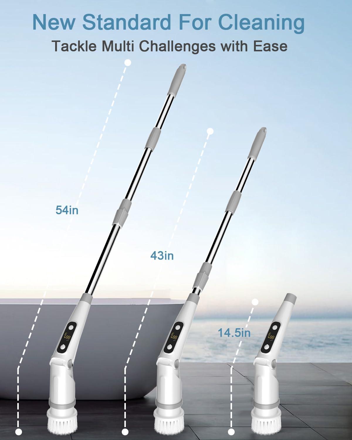 iezfix Electric Spin Scrubber, Power Brush for Cleaning Bathroom Shower, Tub Tile Floor Window Cleaner with Telescopic Rod, 8 in 1 Spinning Scrub Brushes, 3 Speeds Max 450 RPM, X03 Turbo Gray