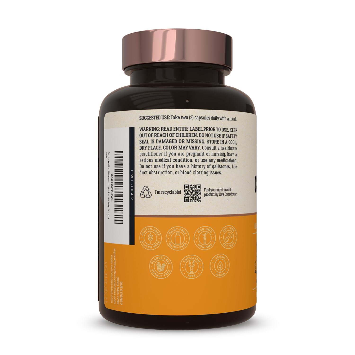 Live Conscious Live Conscious CurcuWell - Curcumin and Boswellia Blend | Maximum Strength Joint, Body and Cognitive Support - 60 Day Supply (2-Pack)